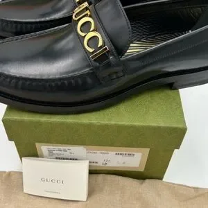 Gucci | Shoes | Gucci Mens Gold Logo Embellished Black  display picture 1